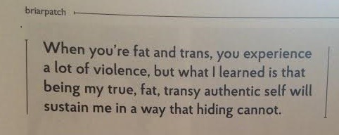 heavymuffintop:  we finally got our contributor copies of Briarpatchhhh “Just recognizing that we live in a world where bodies are constantly scrutinized and devalued in certain ways, while other bodies are privileged. We reproduce this on so many