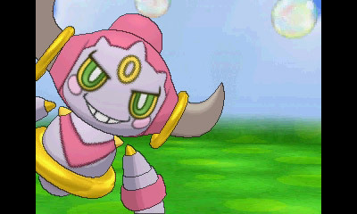 pokemon-global-academy:   Hoopa  Hoopa is a Mythical Pokémon in the world of Pokémon Omega Ruby and Pokémon Alpha Sapphire that cannot be encountered through regular gameplay! The Pokémon is recognizable by its two horns and the golden ring that
