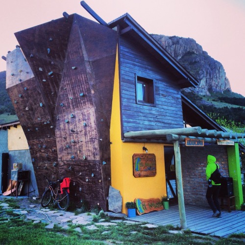 argentinianburkation:  Cool little restaurant in El Chalten, complete with a climbing wall. Conveniently sat us at the same table with Swiss couple on their honeymoon - needless to say, we made some friends. 