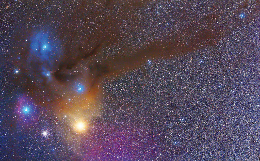 house-of-gnar:  The colorful molecular cloud complex around Rho Ophiuchus and Antares. The