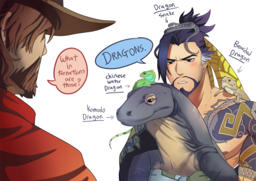 jin-nyeh:Relax, Mccree. They’re just scaly puppies.