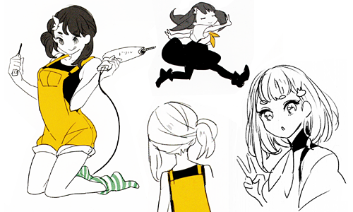  My favourite Hajime sketches scanned from the Gatchaman Crowds Kinako Design Works book. 