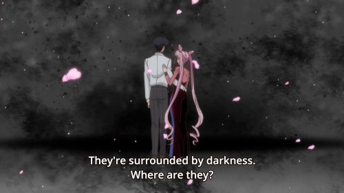 WHAT I THINK IS HAPPENING HERE:  MAMORU IS TRAPPED IN BLACK LADY’S SPELL AND HIS PSYCHIC CONNECTION 