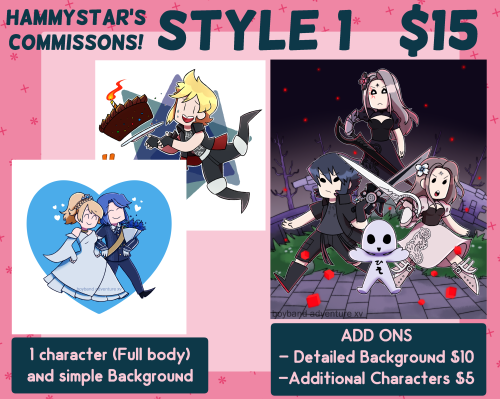 boyband-adventure-xv:  dreamondog:   Hey guys! I’m opening commissions! I’ll have 5 slots open for now, but afterward they’ll be unlimited! Prices are in USD, Paypal only! Reblogs are appreciated!   DM me or email me at hammystar1796@gmail.com