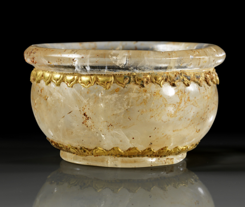 archaicwonder:Hellenistic Rock Crystal Bowl with Gold Foil Trim, 3rd-1st Century BC
