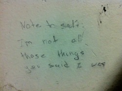 joshdvn:  I’ve had this written on my wall for as long as I can remember:  ” Note to self  I’m not all those things you said I was” I am not meaningless 