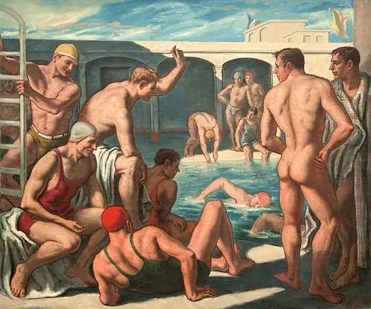kourosart:‘La Piscine’, 1936 (The Swimming Pool) by Camille Liausu (1894-1975). French artist.