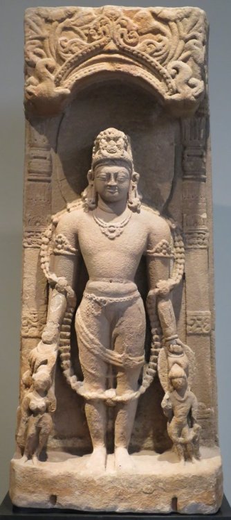 Sandstone statue of Vishnu with personified attributes, from Madhya Pradesh, India.  Artist unknown;