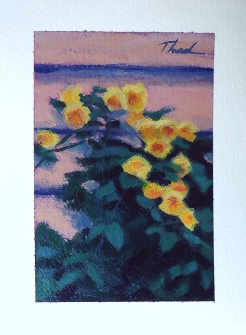 Trellis Of Yellow Roses, Acrylic On Paper, 5.5x7.5 In