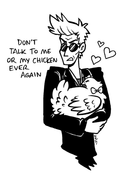 I can’t quite decide what Aziraphale’s animal aspect would be if he had one, but chickens are a stro