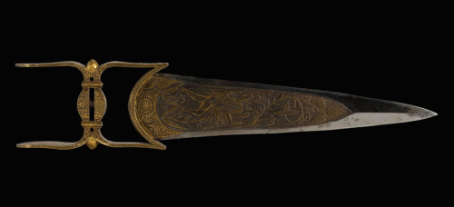 Ornate gold inlaid katar dagger, India, 17th century.