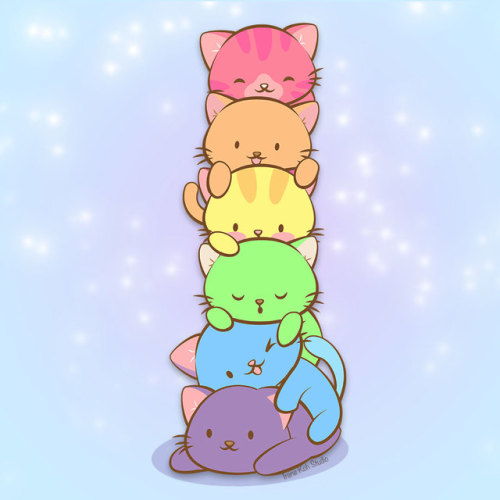 irenekohstudio: Kawaii cat pile in the colors of LGBTQ pride flag