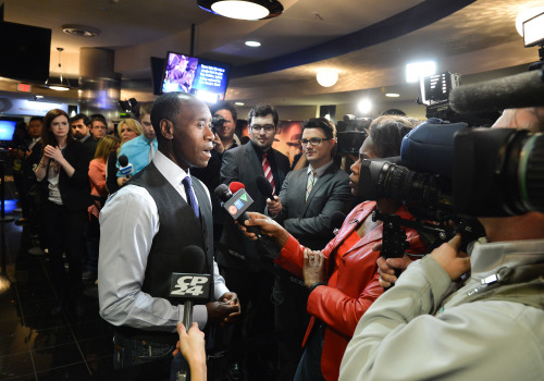 thegatemag:  Actor Don Cheadle at the ‘Iron Man 3’ advanced public screening on April 29, 2013 at the Cineplex Odeon Yonge & Dundas Cinemas in Toronto, Canada.  Photo by George Pimentel. 