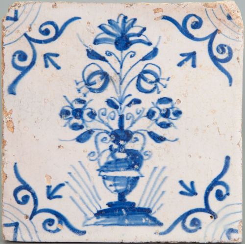 Nice Dutch Delft Blue tile, flowerpot, 17th. century. ebay royaldelftblue