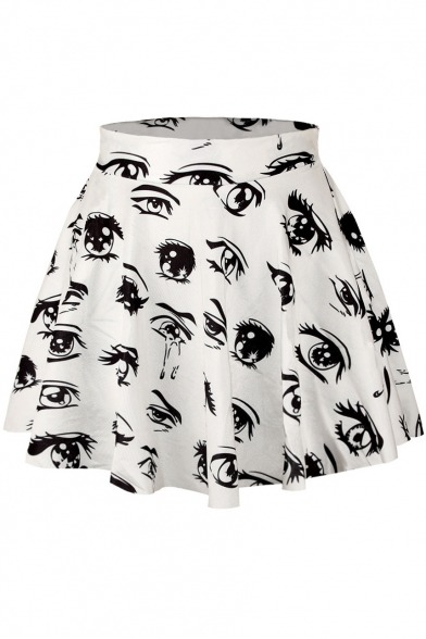 beckyiswinner:Eyes Print Cropped Bodycon Tank Mini Flared Skirt