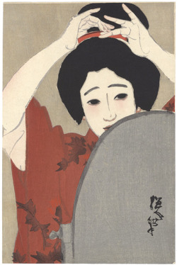 sumi-no-neko:    北野恒富 Kitano Tsunetomi (1880-1947)Before the mirror, 1918