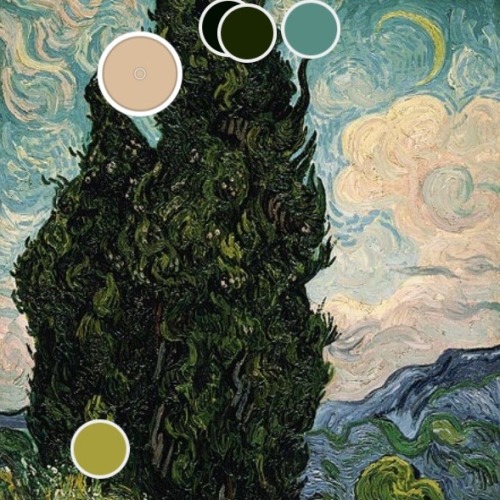 xfiels:Van Gogh 1889 (Cypresses, The Starry Night, Wheat Field with Cypresses, Olive Trees)