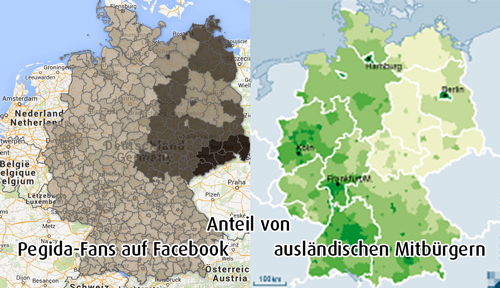 Weil ich diesen auf den ersten Blick komischen Zusammenhang hier schon mal thematisiert habe Warum ausländerfeindlicher Populismus… - egghat’s not so micro blog diese ziemlich coole Visualisierung des Effekts: Je weniger Ausländer in deiner Gegend...