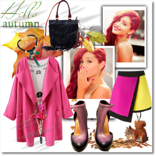 Autumn by ilona-828 featuring purple boots ❤ liked on PolyvorePink coat, 785 CZK / FAUSTO PUGLISI co