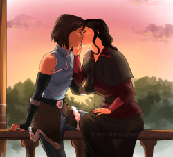 afterlaughtersart-deactivated20: Celebratory 1k doodle PART 2 - Korrasami ( Avatar Korra x Asami Sato)(art by afterlaughtersart )so beautiful~ &lt;3