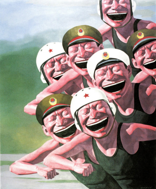 crossconnectmag:  Yue Minjun: Chinese LOL Selfies  Yue Minjun (岳敏君)’s paintings offer a light-hearted approach to philosophical inquiry & contemplation of existence. Drawing connotations to the disparate images of the Laughing Buddha &