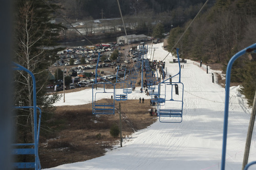 Old lift chairs above the races. Appalachian Moto Jam. 