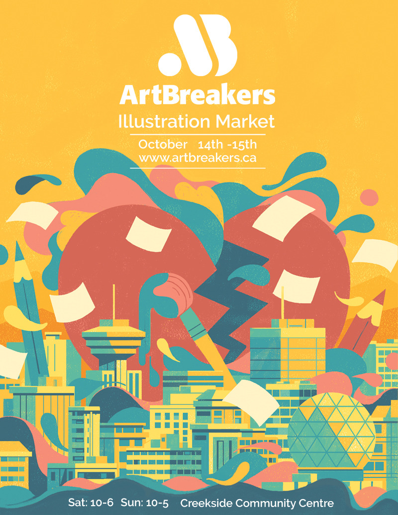 A poster I illustrated for The ArtBreakers Illustration Market taking place in Vancouver BC Oct 14-15 2017. I am helping organize the event and more info can be found at www.artbreakers.ca
The logo is designed by Michael Mateyko www.komboh.com