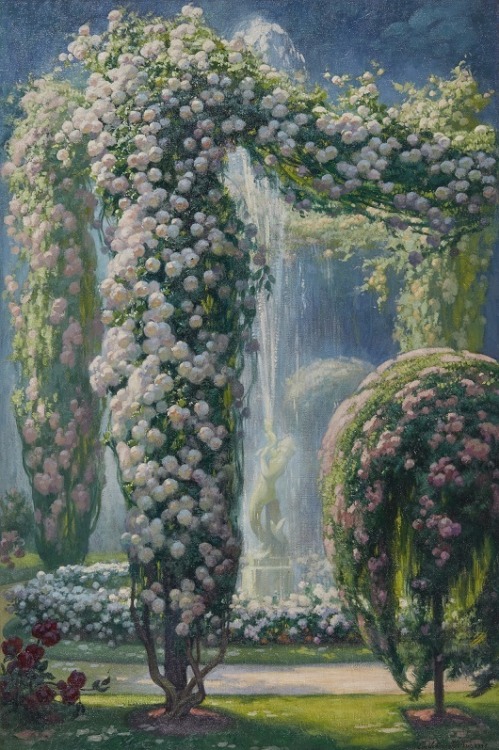 oldpaintings: Jardin fleuri à la fontaine, 1936 by Emile Quentin Brin (French, 1863–1963)  