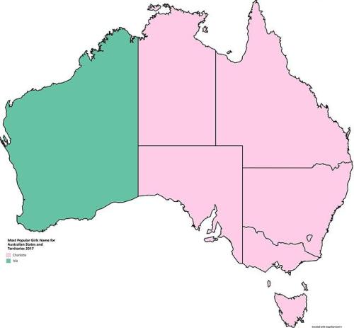 mapsontheweb:Most Popular Names for Boys and Girls in Australian States and Territories 2017.I thought it was Bruce and Sheila. 