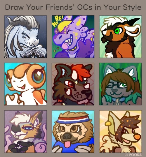 9 OCs for this meme I finished for twitter! ( @Pookagoat )