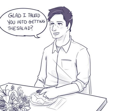 my-wayward-son-carry-on:  So this was from Futurama…(Leela had to wear an eye patch, and she was eating the flowers at her table thinking it was her salad…man do i love that show.)–blind!dean AU