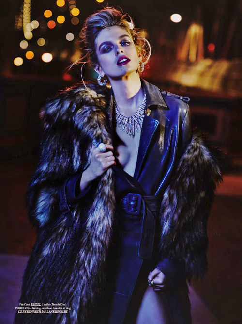 Stella Maxwell for Dress to Kill - Diesel fur, Ports 1961 leather trench coat 