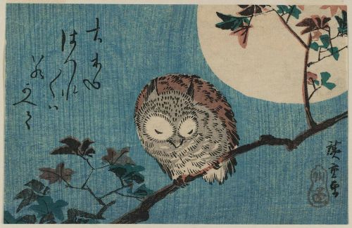 Owl on Maple Branch Under Full Moon by Utagawa Hiroshige (1832-33)