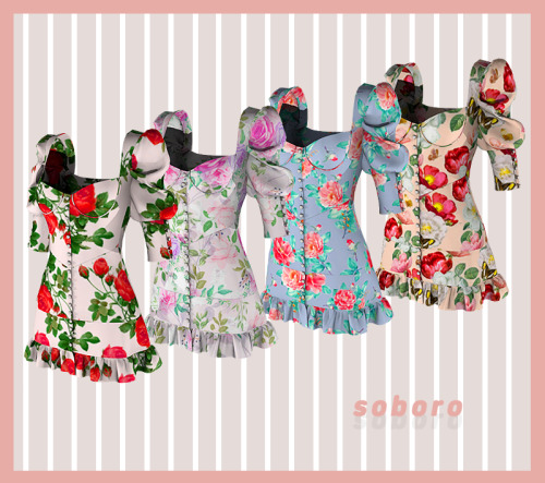[soboro] Flower Spring Dress  New mesh 32 Swatch Clothing body All LODs TS4Do not re-color and re-up