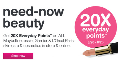 Now through 8/26 get 20x Everyday Points on all Maybelline, essie, Garnier & L’Oreal Paris skin care and cosmetics in store and online at Walgreens!
There’s free 1-3 day shipping at $35 or free ship to store.
Don’t forget that you can use ebates* to...