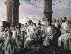 William Holman Hunt, May Morning on Magdalen Tower, Oxford (details), 1891