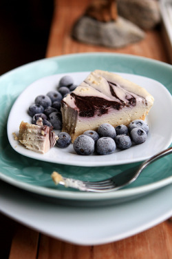 mouthwateringvegan:  Blueberry Swirl Cheesecake