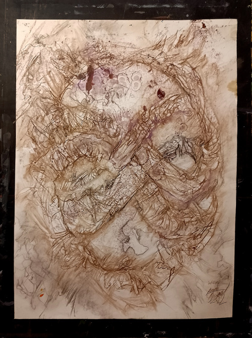 “Uróboros”Por Andrés Casciani- Tinta y tiza pastel sobre papel - 54 x 74 cms (2022)andrescasciani.com #art#drawing#abstract art#arte#dibujo#arte abstracto#uróboros#andrés casciani