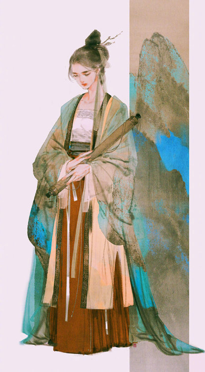 ziseviolet:美人画 (2/?)Paintings of beauties in traditional Chinese hanfu, Part 2 (Part 1), by Chinese 