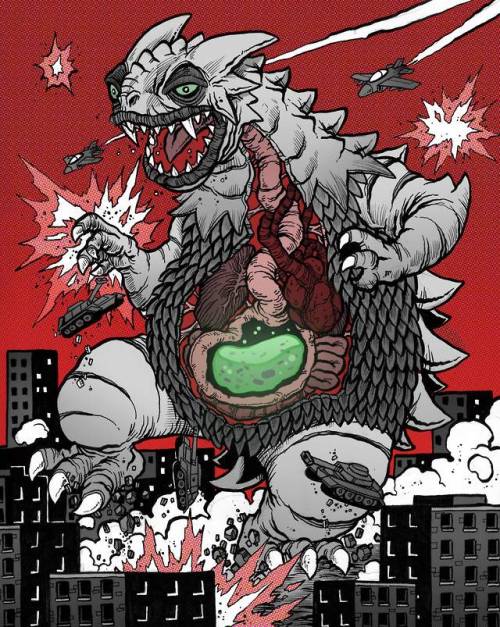 Kaiju Cutaway Quick assignment for class, inspired by those vintage kaiju anatomy illustrations
