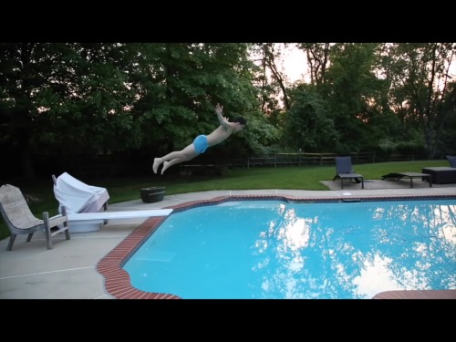 plikmm: Side image of Grayson belly flopping into pool ( ass and bulge views)