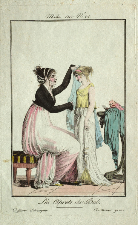 Before the ball (coiffure in the Etruscan style; costume Ancient Greek) from “Modes et Manières No. 