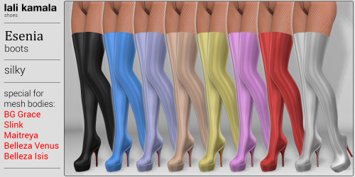 High Boots for the popular mesh bodies.Possible to try Demohttp://maps.secondlife.com/secondlife/Ing