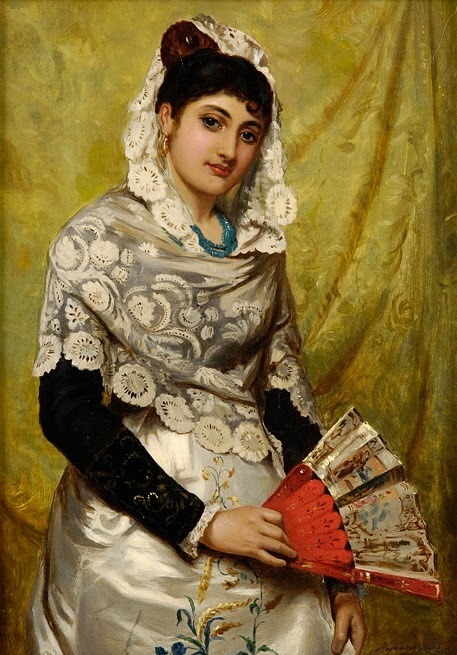 Spanish woman with a fan by John Haynes, 1878