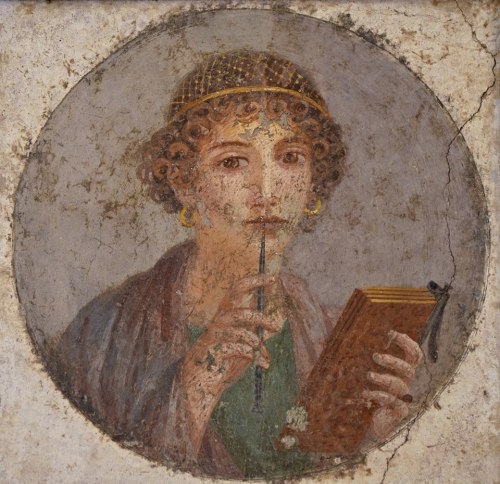 ahencyclopedia: PHOTO OF THE DAY:  Fresco showing a woman holding writing implements, a wax tab