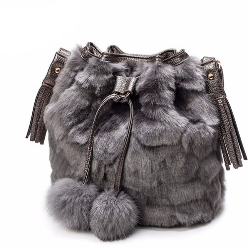 Winter wonders vegan fur bucket bag ❤ liked on Polyvore (see more purse shoulder bags)