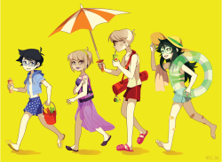 aryll:  The Homestuck 2017 Calendar is now available for preorder! This year includes my own illustration for July, featuring some kids headed to the beach. Please consider checking it out! 