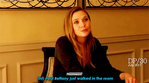 adamisstillinhellthankstoyou:Paul Bettany crashing Elizabeth Olsen interview