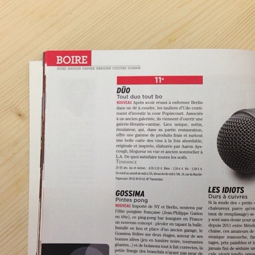 düo in Le Nouvel Observateur, Paris la nuit, édition 2014