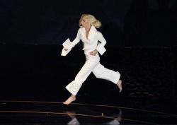 thattboyisamonster:  Lady Gaga running offstage after singing at this year’s Oscars.